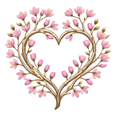 heart entwined with sakura branches and very prominent gold and silver details sticker