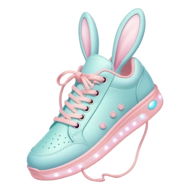 Cute Kawaii Shoe, small and bouncy, soft pastel sneakers with glowing highlights, cute sparkling eyes, a happy cheerful expression, laces tied like bunny ears! sticker