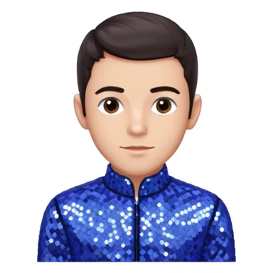 Jonathan Bailey with dark brown hair, perwinkle sequin outfit sticker