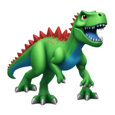 a green trex with blue spikes and red eyes, full body
 sticker