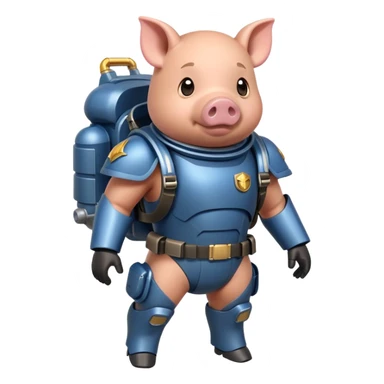 pig with Helldiver armor, jetpack on back, determined expression sticker