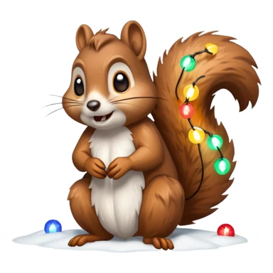 deranged squirrel covered in Christmas lights with snow  sticker