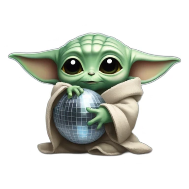Baby yoda hugging a disco ball sticker