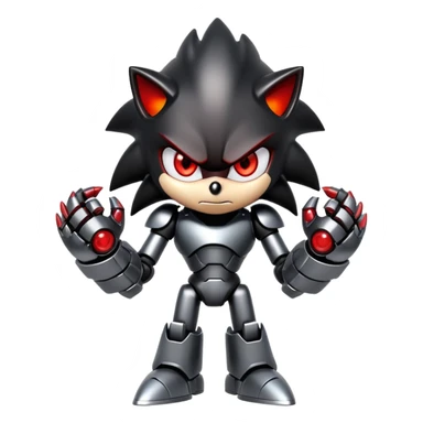 Angry robotic Shadow the Hedgehog with black metal body, red glowing eyes, chrome highlights, and robotic arms crossed sticker
