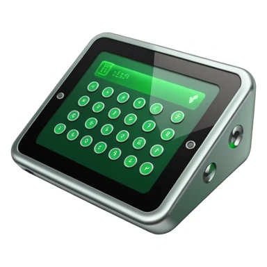 generate an electronic cryptographic device. let the code be written in green on his screen. 4 different versions. do it as efficiently as possible. sticker