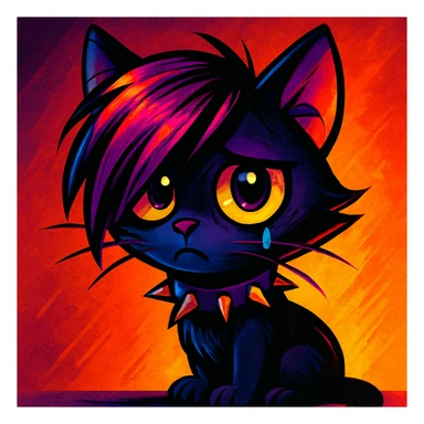 vibrant toon style emo kitty with dramatic lighting, expressive eyes sticker