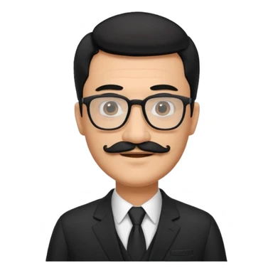 black hair dad in black suit and glasses with mustache sticker
