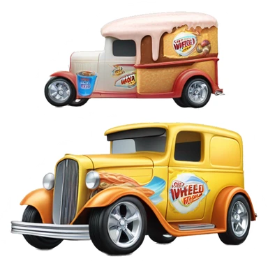 Hot rod, Hot wheels style, large ice cream panel truck from 1934 with wide chrome mag wheels, blue, no ice cream on top of truck, open selling window.  sticker