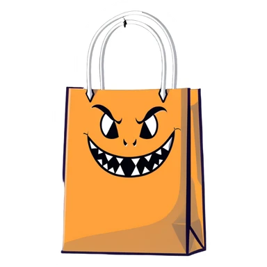 spooky paper bag with scary face and evil grin sticker