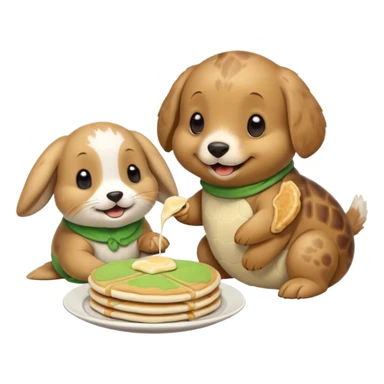 Seal, dog, bunny, turtle eating pancakes sticker