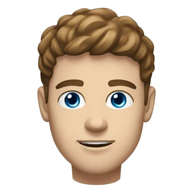 generate the portrait of a white young man, with a squared-shape face, saillant jaws, blue eyes, and brown short and straight hair sticker