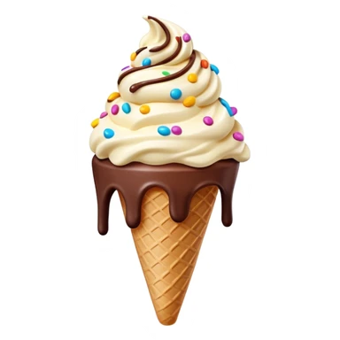 Cinematic scoop of rich, creamy ice cream, slightly melting, smooth swirls of chocolate and vanilla, colorful sprinkles on top, warm glowing background, playful and inviting. sticker