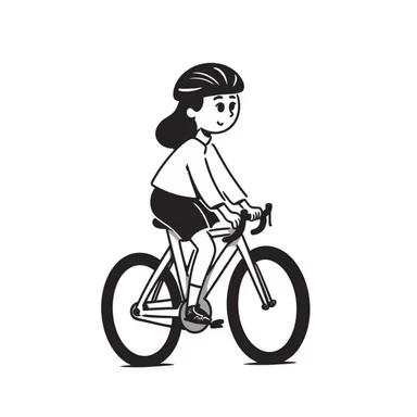girl riding a road bike, wearing sportswear and a helmet sticker