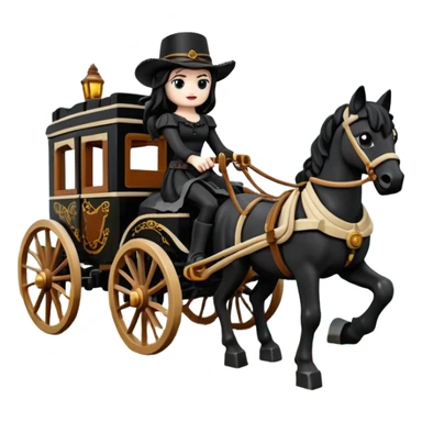 Rustic all black Lego antique wood detailed 1854 pretty dark-haired Catgirl driving a huge horse-drawn fancy French stagecoach Caravan on a bumpy scary ghost trail in the woods  sticker