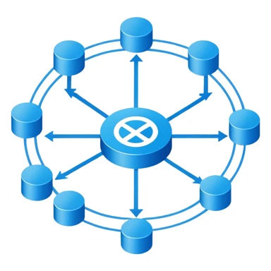 network in a circular form with blue boxes at intersection points sticker