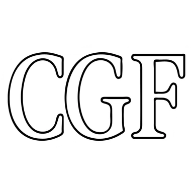 'CGF' in traditional serif font, white with white outline, transparent background, sized for Discord emote 128x128 sticker
