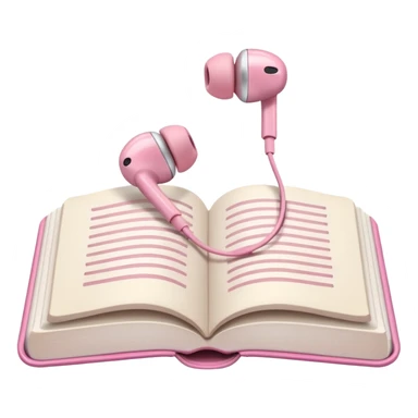 pink Pink Apple-style earbuds lying on an open book, soft pastel tones, cozy and minimal aesthetic, realistic lighting and shadows, top-down view, transparent background" sticker