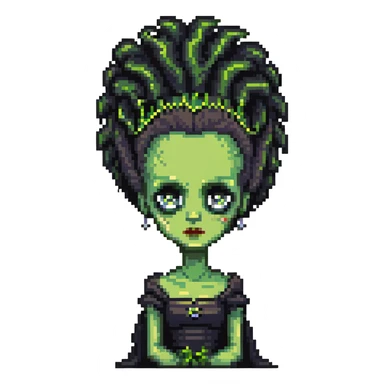 cute pixel Bride of Frankenstein with big eyes and signature hair sticker