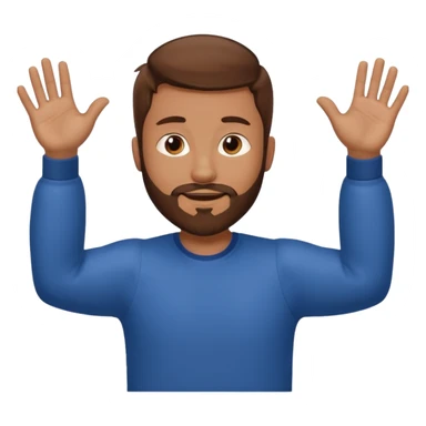 A man with brown hair and beard with his arms out horizontally straight waiting for a hug sticker