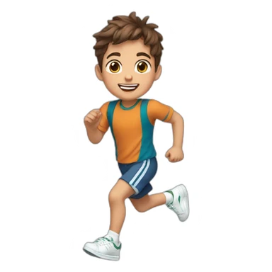 5 year old boy running, brown hair, brown eyes, headband, Stan smiths sticker