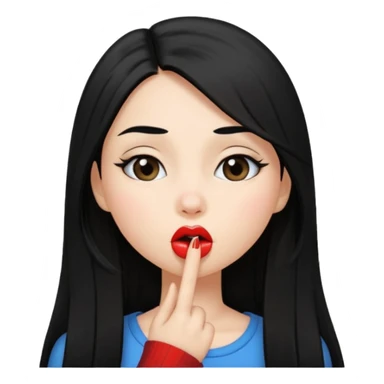 girl with long straight black hair doing a kiss face sticker