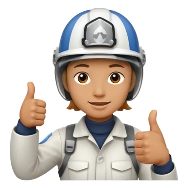 Cara de una persona con casco blanco cun pulgar arriba sticker