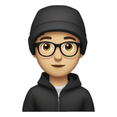 white boy black hair black hoodie cap with glasses sticker