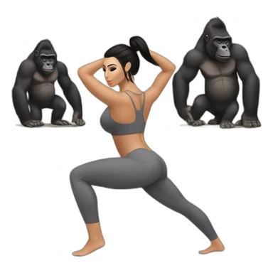 Kim Kardashian doing Yoga on a Big buff Gorilla sticker