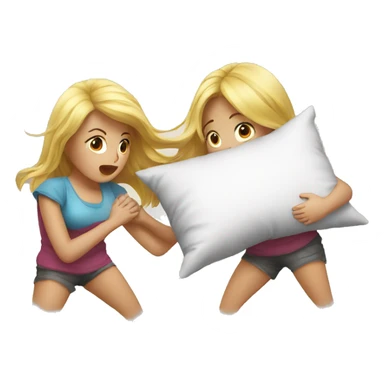 Two girl friends fighting with pillow sticker