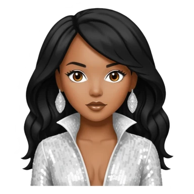 LeToya Luckett with long black hair, white sequin outfit sticker