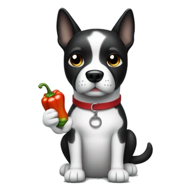 Black and White Dog holding a pepper shaker (not an actual pepper) sticker
