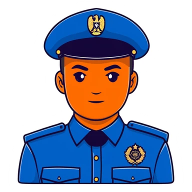Russian police officer with traditional police cap and blue uniform sticker