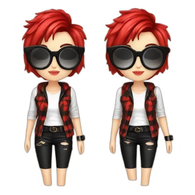 Punk female earrings glasses,red and black short hair, sticker