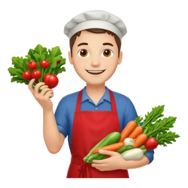 guy red apron smiling with vegetables sticker