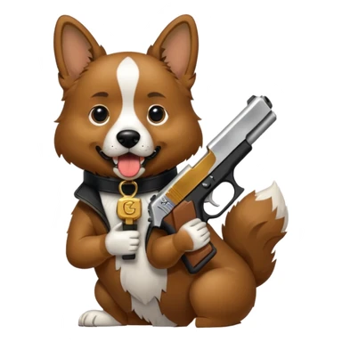 A dog holding a Glock  sticker