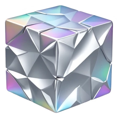 Iridescent silver metal foil cube sticker