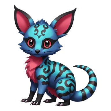 Rare exotic cute epic aesthetic gothic colorful Salandit-Eevee-Civet-species-Fakemon-hybrid-creature, with markings, full body sticker