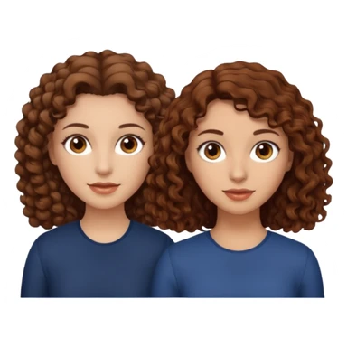 A woman with brown curly hair and brown eyes next to a woman with a slightly lighter shade of brown hair but the same brown eyes sticker