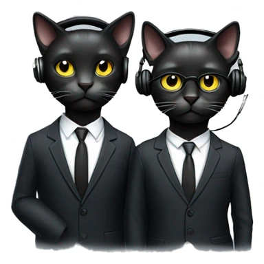 2 well dressed dark cats wearing suits add headphones sticker