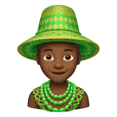 Create me an emoji of a cool Young Nigerian prince wearing a neon green gradient African patterns with "hula hat" (a Nigerian-inspired hat).  sticker