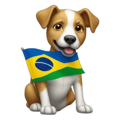 a caramel street dog holding a brazilian flag sticker