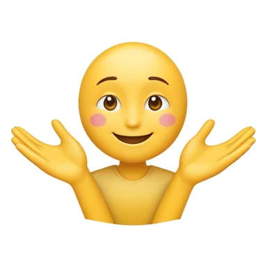 A friendly emoji character with a warm and inviting smile, extending both arms forward as if offering a hug. The hands are open and slightly curved, expressing a welcoming and comforting gesture. The face should convey kindness and warmth, resembling a loving and caring expression." sticker