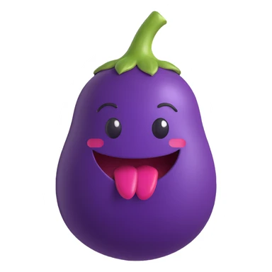 eggplant emoji with a playful, biting lip expression sticker