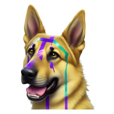 .Zombie_ Vaporwave black holographic oilslick zombie yellow German shepherd dog yellow caution tape graffiti stripes iridescent blue purple yellow stripes sticker