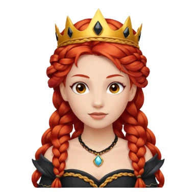 braided hair fire princess with black crown, red hair sticker