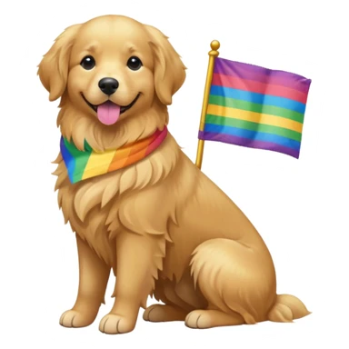 golden retriever with rainbow flag sticker