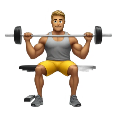 software developper on a musculation bench with a bar and macbook at each side of the bar sticker