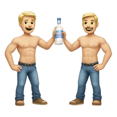 Two Caucasian men without shirts with vodka in hand sticker