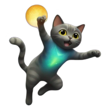 Cat flying like a bird in the galaxy with an dancing alien sticker