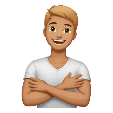 Person crossing there arms holding onto their neck laughing  sticker